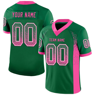 Custom Kelly Green Pink-White Mesh Drift Fashion Football Jersey