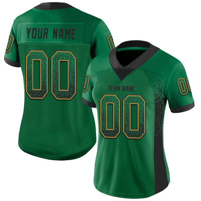 Custom Kelly Green Black-Old Gold Mesh Drift Fashion Football Jersey