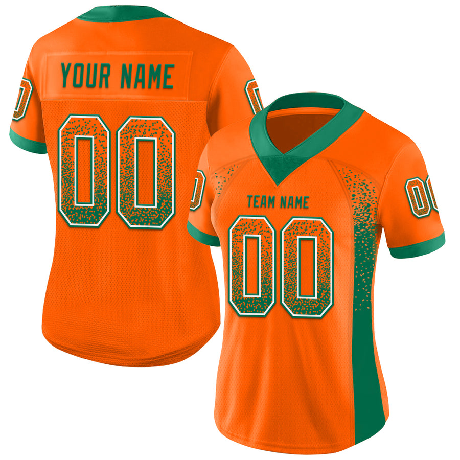 Custom Orange Kelly Green-White Mesh Drift Fashion Football Jersey