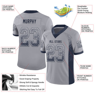 Custom Gray Navy-White Mesh Drift Fashion Football Jersey