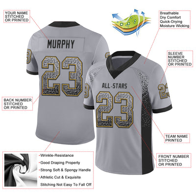 Custom Gray Black-Old Gold Mesh Drift Fashion Football Jersey