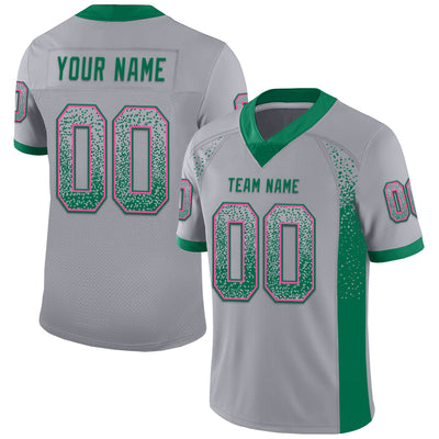 Custom Gray Kelly Green-Pink Mesh Drift Fashion Football Jersey