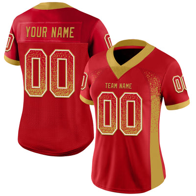 Custom Red Old Gold-White Mesh Drift Fashion Football Jersey