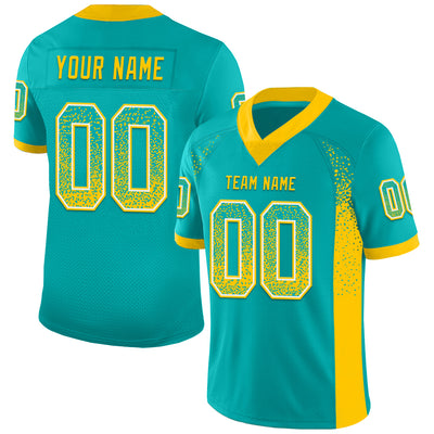 Custom Aqua Yellow-White Mesh Drift Fashion Football Jersey