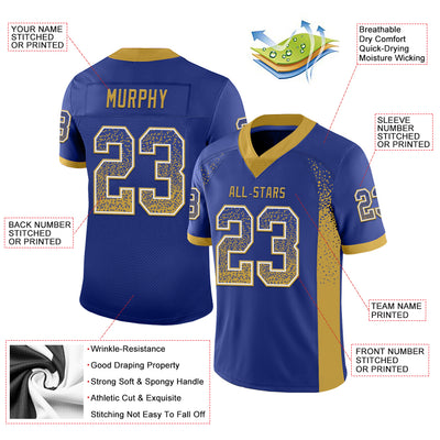 Custom Royal Old Gold-White Mesh Drift Fashion Football Jersey