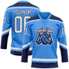 Custom Powder Blue White-Navy Hockey Lace Neck Jersey