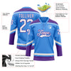 Custom Powder Blue White-Purple Hockey Lace Neck Jersey