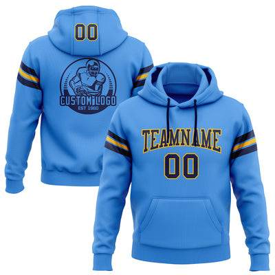 Custom Stitched Powder Blue Navy-Gold Football Pullover Sweatshirt Hoodie