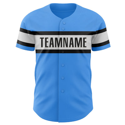 Custom Electric Blue Black-White Authentic Baseball Jersey