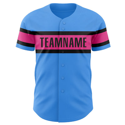 Custom Electric Blue Pink-Black Authentic Baseball Jersey