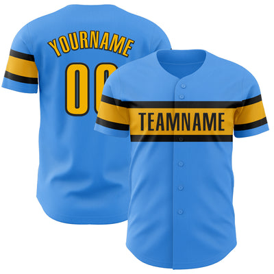 Custom Electric Blue Gold-Black Authentic Baseball Jersey