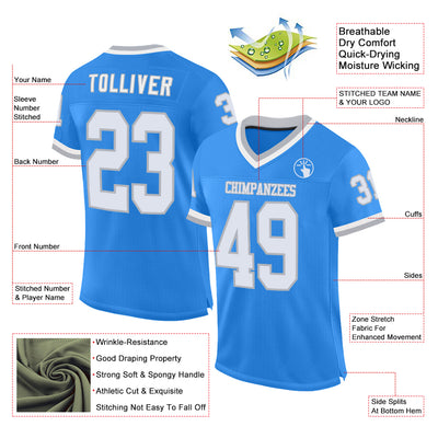 Custom Powder Blue White-Gray Mesh Authentic Throwback Football Jersey