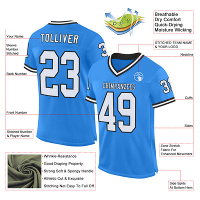 Custom Powder Blue White-Black Mesh Authentic Throwback Football Jersey