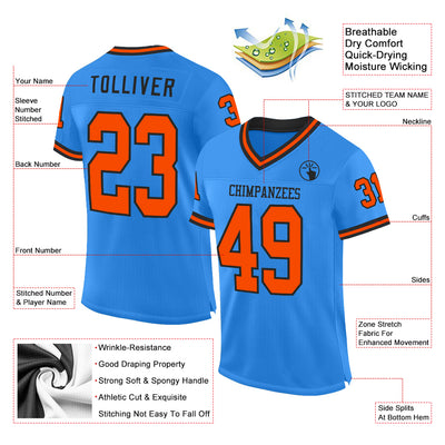 Custom Powder Blue Orange-Black Mesh Authentic Throwback Football Jersey