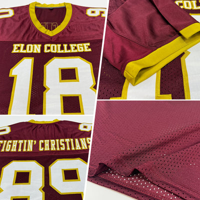 Custom Burgundy White-Old Gold Mesh Authentic Football Jersey