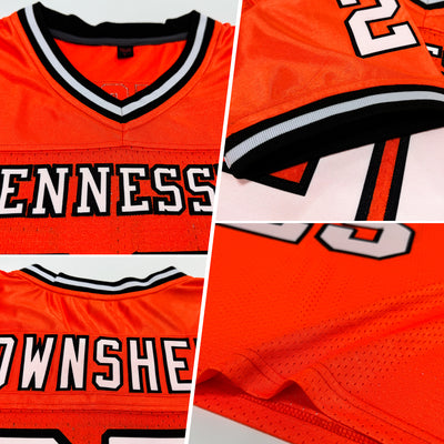 Custom Orange White-Black Mesh Authentic Throwback Football Jersey