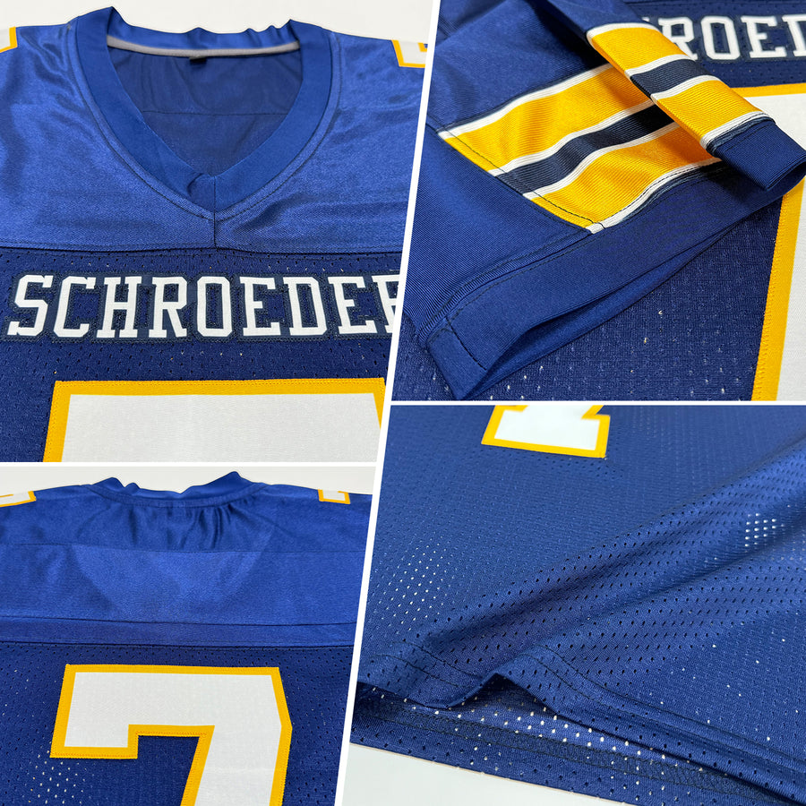 Custom Navy White-Gold Mesh Authentic Football Jersey