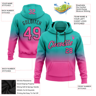 Custom Stitched Aqua Pink-Black Fade Fashion Sports Pullover Sweatshirt Hoodie