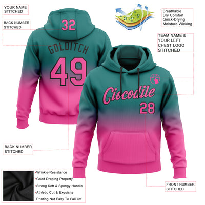 Custom Stitched Teal Pink-Black Fade Fashion Sports Pullover Sweatshirt Hoodie