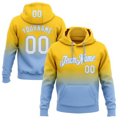 Custom Stitched Yellow White-Light Blue Fade Fashion Sports Pullover Sweatshirt Hoodie