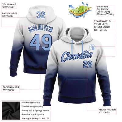 Custom Stitched White Light Blue-Navy Fade Fashion Sports Pullover Sweatshirt Hoodie