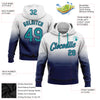 Custom Stitched White Teal-Navy Fade Fashion Sports Pullover Sweatshirt Hoodie