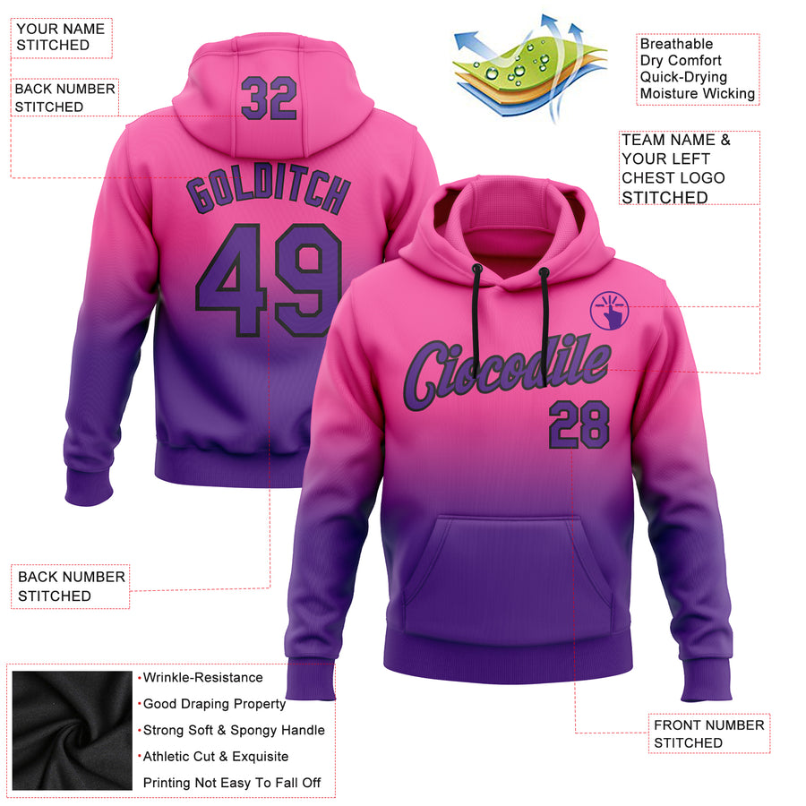 Custom Stitched Pink Purple-Black Fade Fashion Sports Pullover Sweatshirt Hoodie