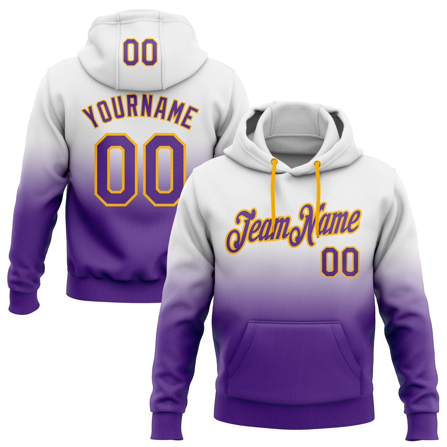 Custom Stitched White Purple-Gold Fade Fashion Sports Pullover Sweatshirt Hoodie