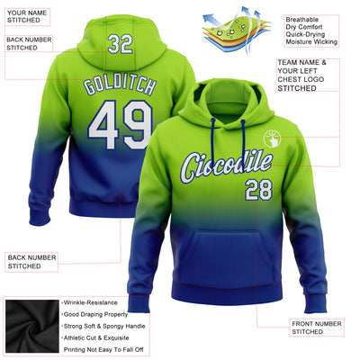 Custom Stitched Neon Green White-Royal Fade Fashion Sports Pullover Sweatshirt Hoodie