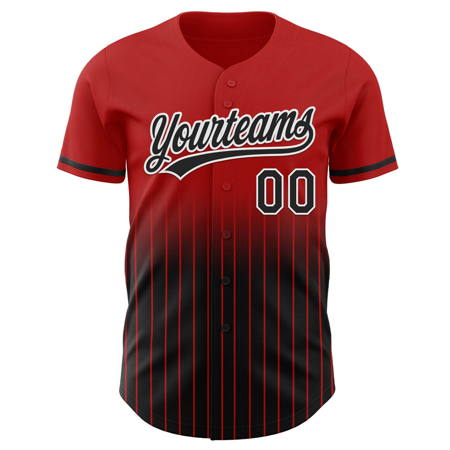 Custom Red Pinstripe Black-White Authentic Fade Fashion Baseball Jersey