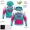 Custom Stitched White Aqua Hot Pink Light Blue-Black Fade Fashion Splash Sports Pullover Sweatshirt Hoodie