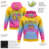 Custom Stitched Yellow Pink Light Blue-Black Fade Fashion Splash Sports Pullover Sweatshirt Hoodie