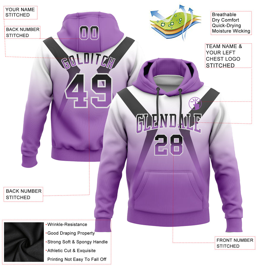 Custom Stitched White Black-Medium Purple Fade Fashion Arrow Sports Pullover Sweatshirt Hoodie