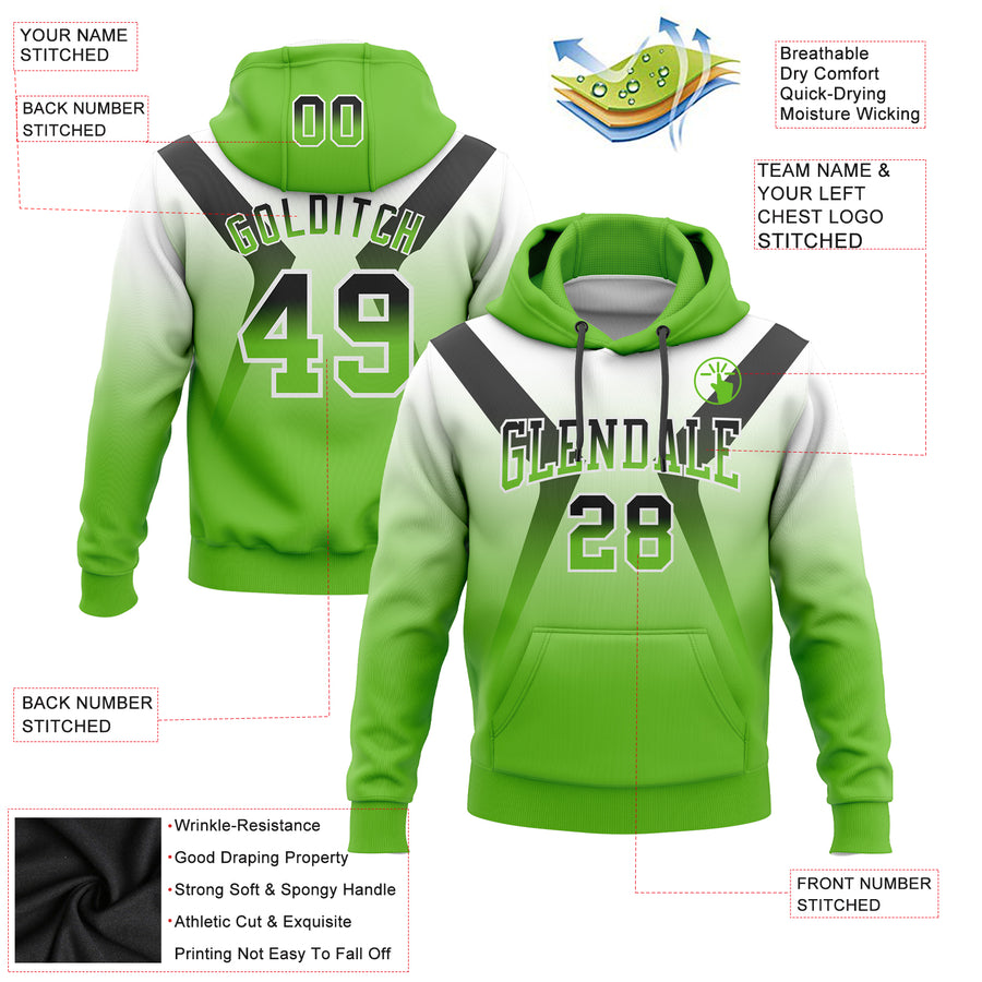 Custom Stitched White Black-Aurora Green Fade Fashion Arrow Sports Pullover Sweatshirt Hoodie