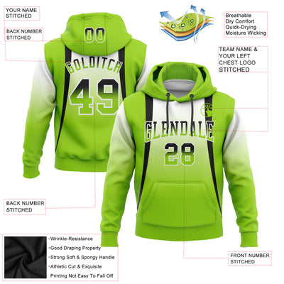 Custom Stitched White Black-Neon Green Fade Fashion Line Sports Pullover Sweatshirt Hoodie