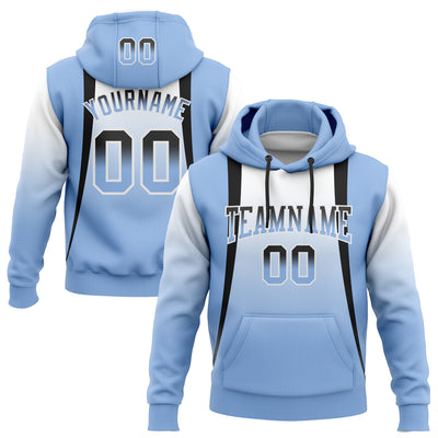 Custom Stitched White Black-Light Blue Fade Fashion Line Sports Pullover Sweatshirt Hoodie