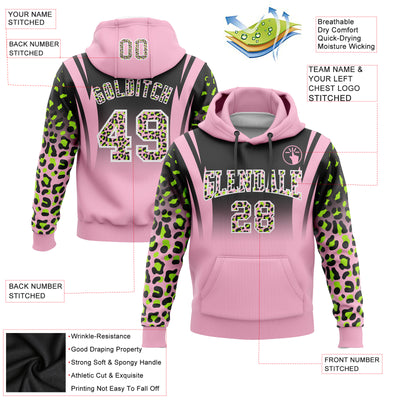 Custom Stitched Black Light Pink-Neon Green Fade Fashion Leopard Print Sports Pullover Sweatshirt Hoodie