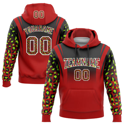 Custom Stitched Black Red-Neon Green Fade Fashion Leopard Print Sports Pullover Sweatshirt Hoodie