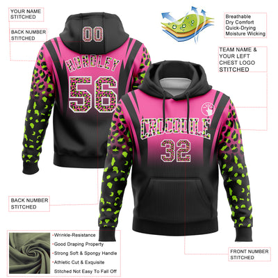 Custom Stitched Pink Black-White Fade Fashion Leopard Print Sports Pullover Sweatshirt Hoodie