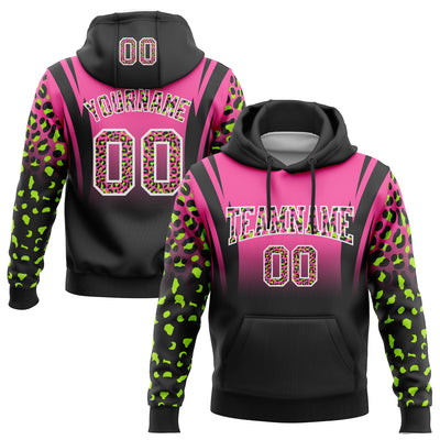 Custom Stitched Pink Black-White Fade Fashion Leopard Print Sports Pullover Sweatshirt Hoodie