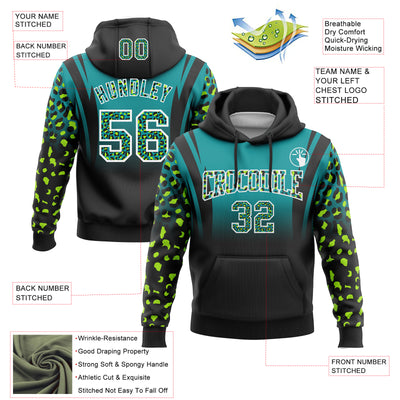 Custom Stitched Teal Black-White Fade Fashion Leopard Print Sports Pullover Sweatshirt Hoodie