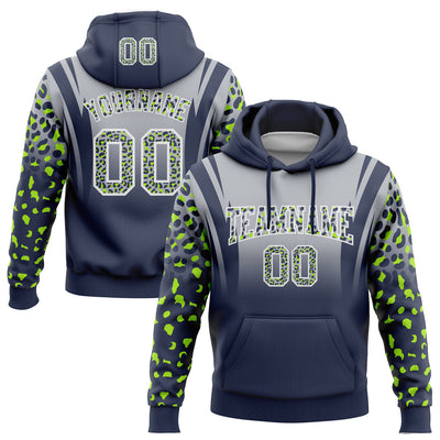 Custom Stitched Gray Navy-White Fade Fashion Leopard Print Sports Pullover Sweatshirt Hoodie