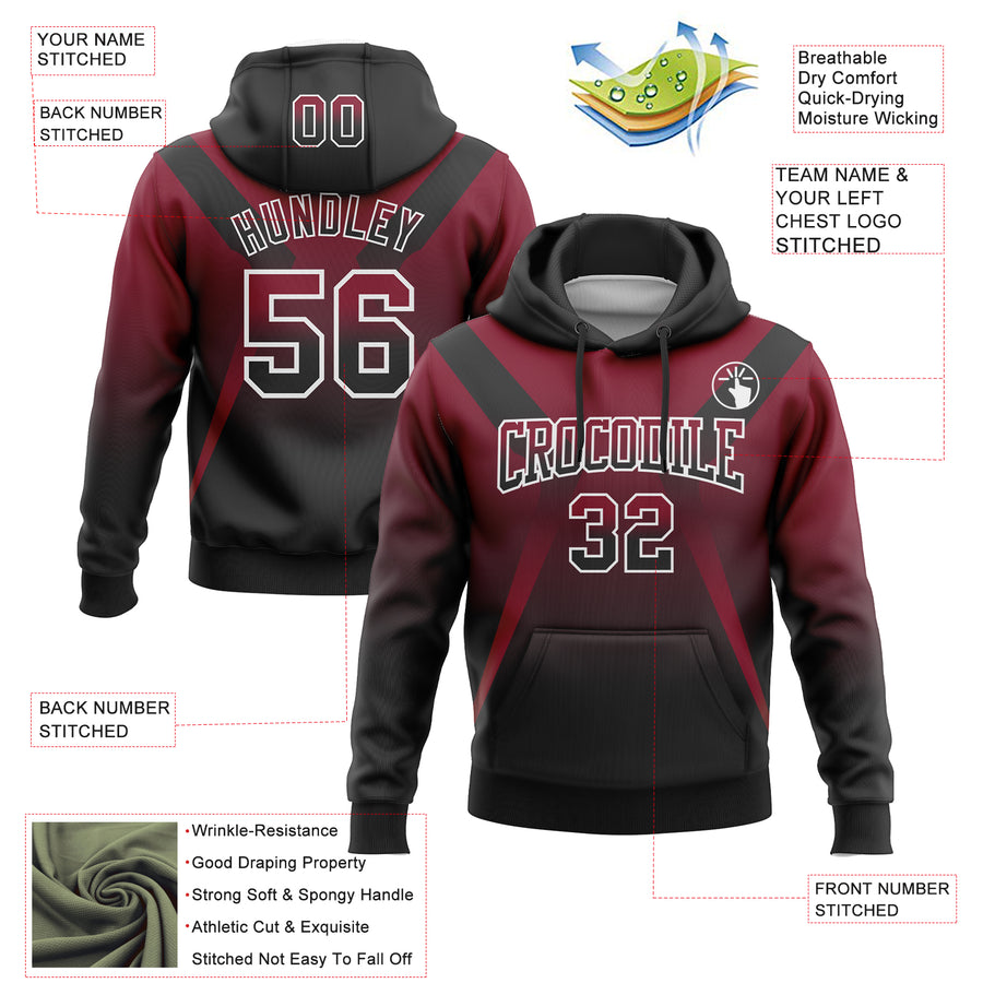 Custom Stitched Crimson Black-White Fade Fashion Arrow Sports Pullover Sweatshirt Hoodie