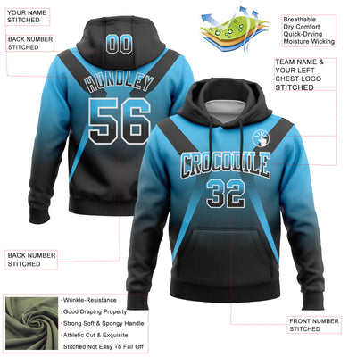 Custom Stitched Sky Blue Black-White Fade Fashion Arrow Sports Pullover Sweatshirt Hoodie