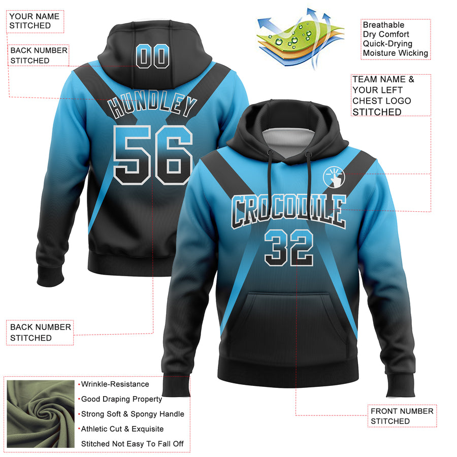 Custom Stitched Sky Blue Black-White Fade Fashion Arrow Sports Pullover Sweatshirt Hoodie