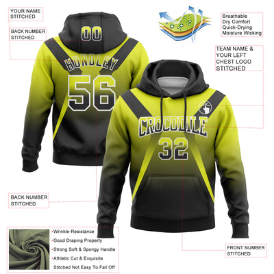 Custom Stitched Neon Yellow Black-White Fade Fashion Arrow Sports Pullover Sweatshirt Hoodie