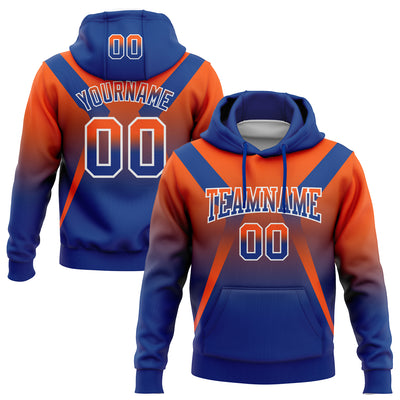 Custom Stitched Orange Royal-White Fade Fashion Arrow Sports Pullover Sweatshirt Hoodie