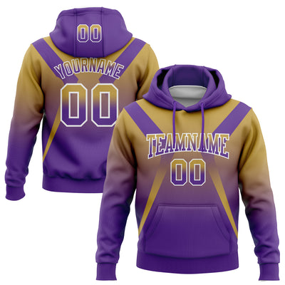 Custom Stitched Old Gold Purple-White Fade Fashion Arrow Sports Pullover Sweatshirt Hoodie