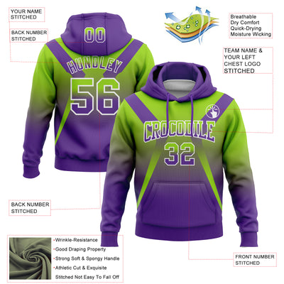 Custom Stitched Neon Green Purple-White Fade Fashion Arrow Sports Pullover Sweatshirt Hoodie