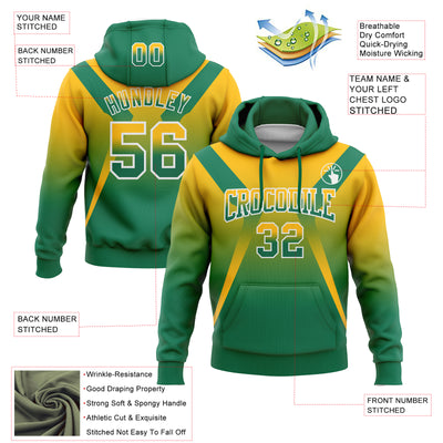 Custom Stitched Gold Kelly Green-White Fade Fashion Arrow Sports Pullover Sweatshirt Hoodie